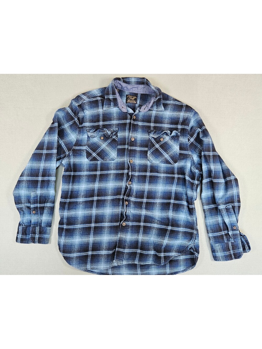 Jachs NY Men Blue Plaid 100% Cotton Heritage Flannel Shirt XL